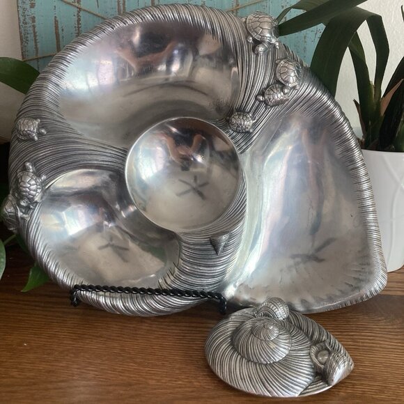 Vintage ARTHUR COURT Sea Life Turtle Divided Tray Platter Serveware, 1985 w LID - Picture 1 of 16